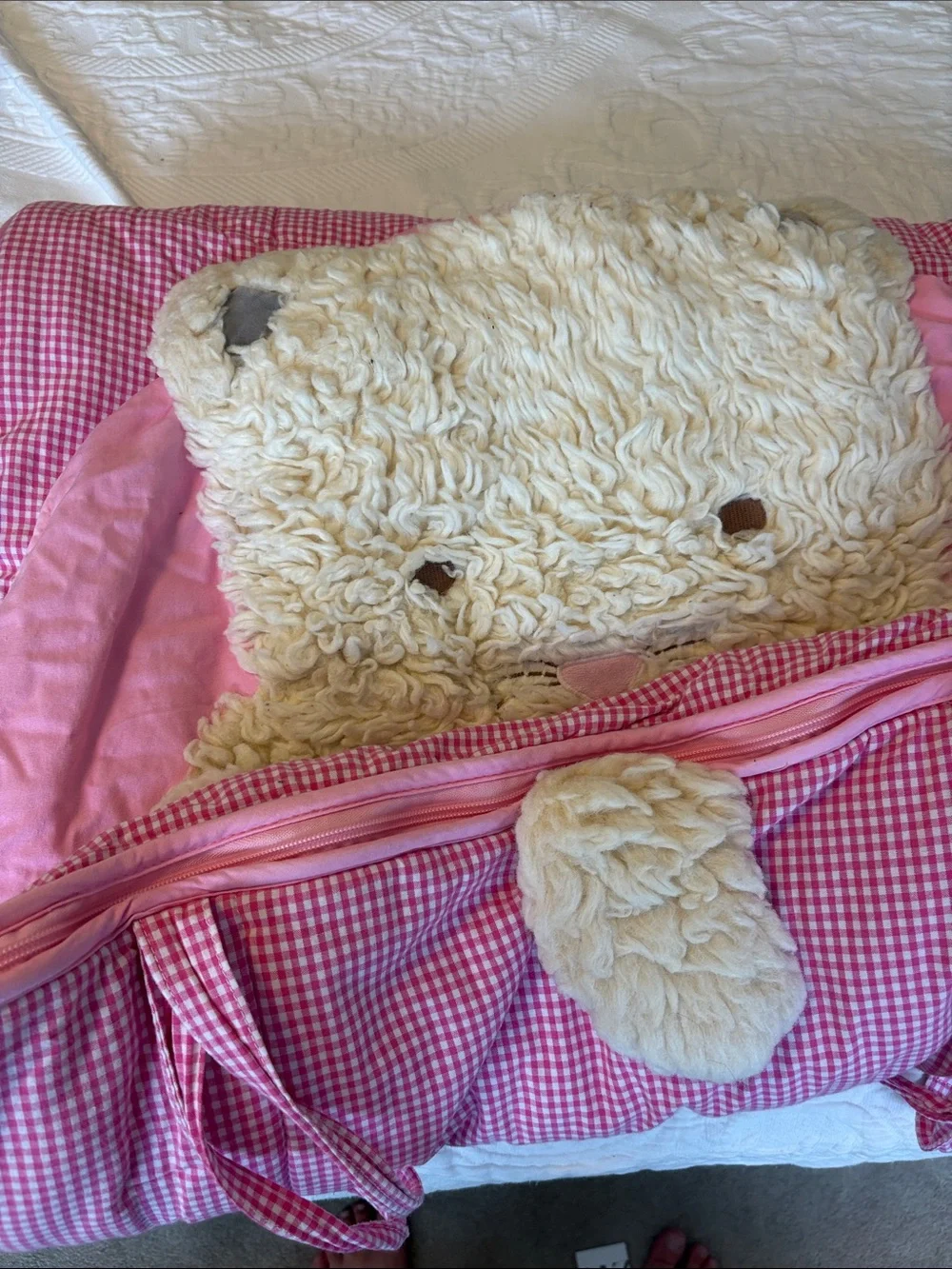 Pottery Barn Kids Cream Lamb Hooded Bedding Set with Pink Accents